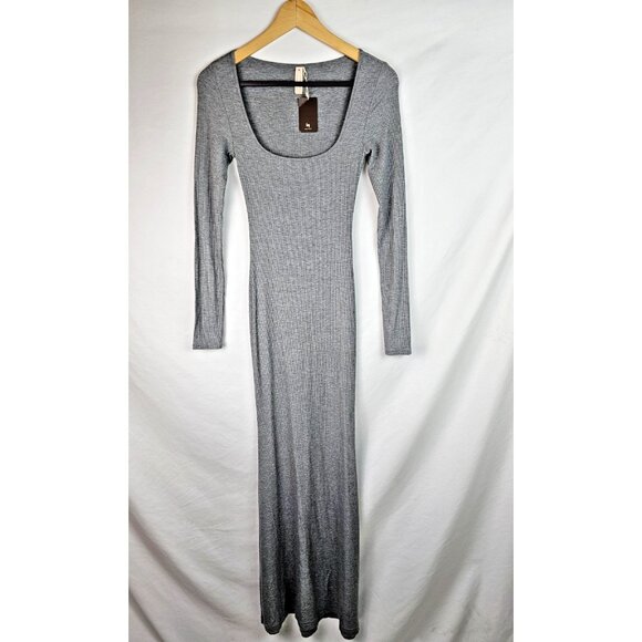 Inlyric Women's Dress Size Small Gray Ribbed Long Sleeve Bodycon Maxi Dress - Picture 1 of 11